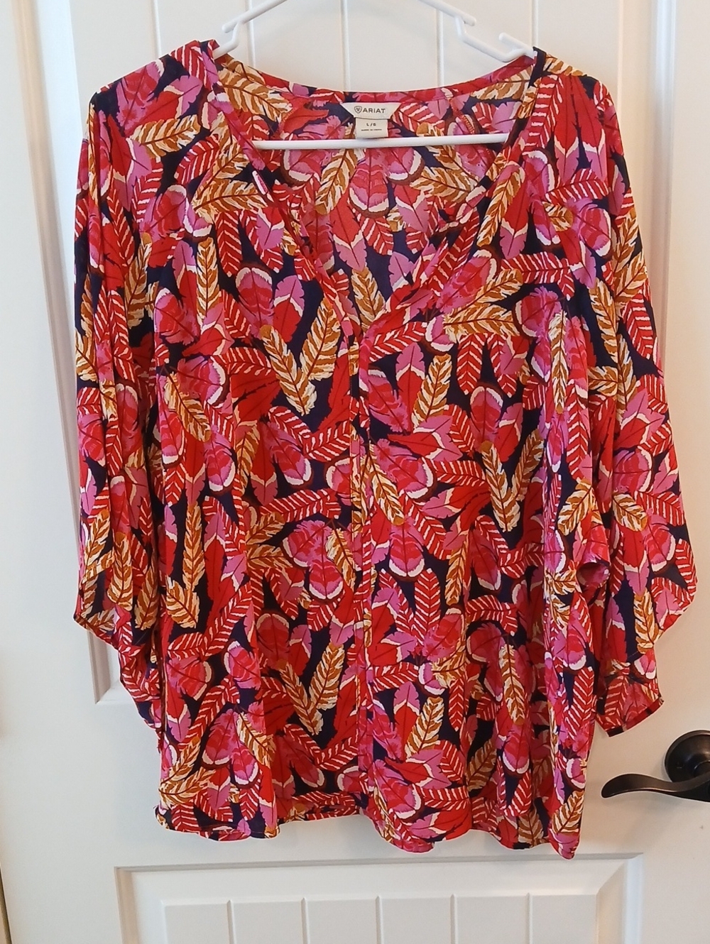 Ariat Red and Pink Floral V-Neck Tunic